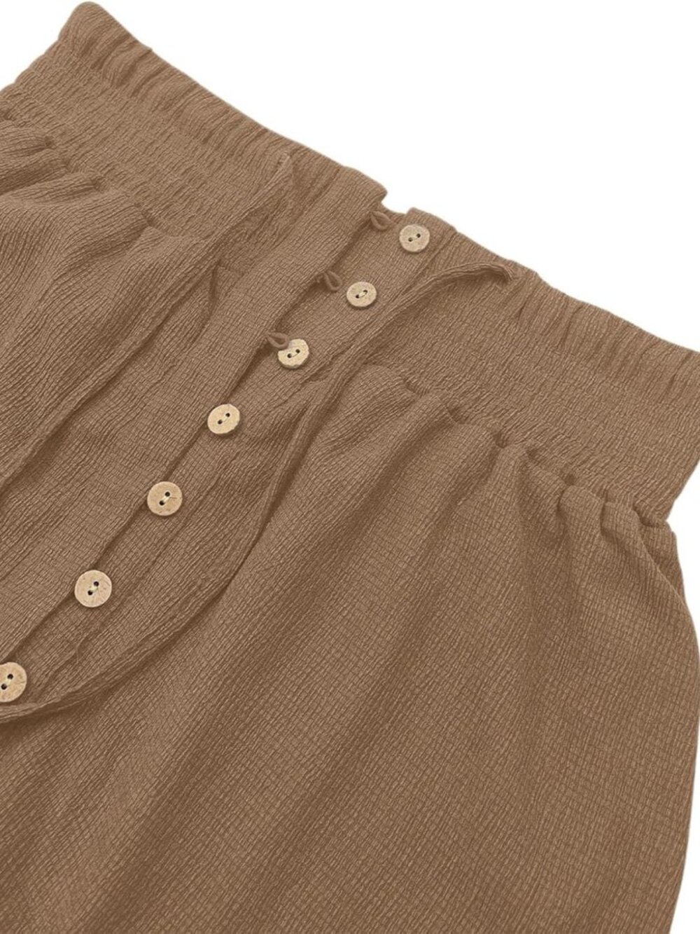 Women's Khaki Tie Elastic Button Down Loose Flowy Swing Slit Front Maxi Skirt - Picture 5 of 6